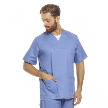 Casacca scollo V unisex CELESTE