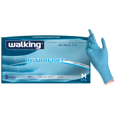NITROFORT Blue GUANTI NITRILE SENZA POLVERE RIUTILIZZABILI 7.2 gr. da 100 pz.