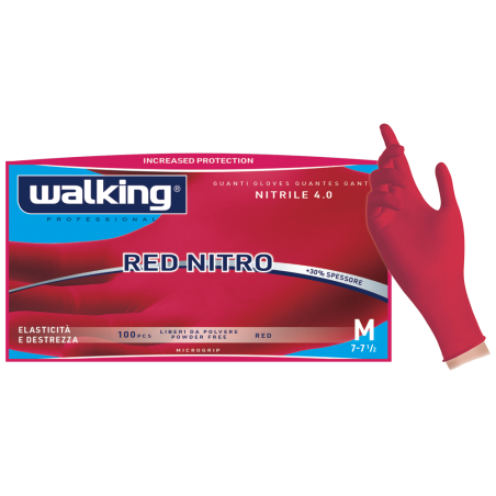 RED NITRO ROSSO GUANTI NITRILE SENZA POLVERE da 4.0 gr.