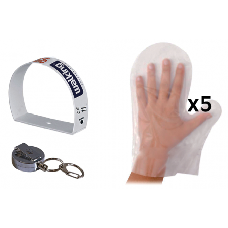QUICK & CLEAN | SET BRACCIALE + LACCIO ESTENSIBILE IN METALLO + 5 GUANTI LDPE