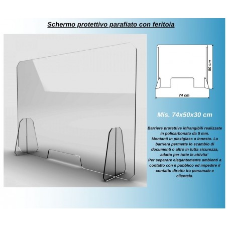 Schermo protettivo Mis. 74x50x30 mm parafiato con feritoia