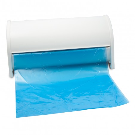 Contenitore dispenser per mantelline in rotolo Colori: bianco, azzurro, verde.