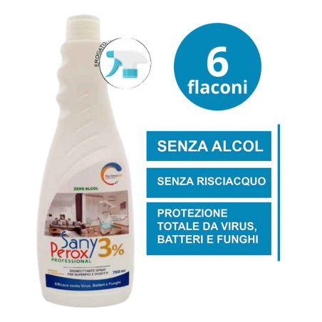 DISINFETTANTE SanyPerox 3% per superfici pronto all'uso da 6X750 ml.