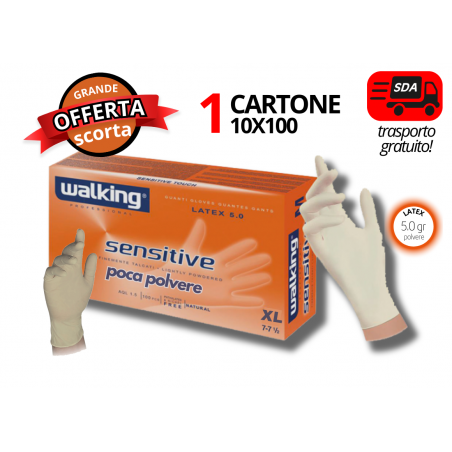 SENSITIVE Mis. XL GUANTI IN LATTICE BIANCO CON POLVERE 5.0 gr. AQL 1,65 (1X10)