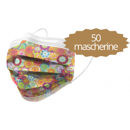Mascherine chirurgiche fantasia COLORS 3 STRATI flowpack da 50 pz. (tipo IIR)