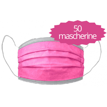 Mascherine chirurgiche FUCSIA 3 STRATI da 50 pz. (tipo IIR) Made in Italy (BFE) 99% (BFE) 99%