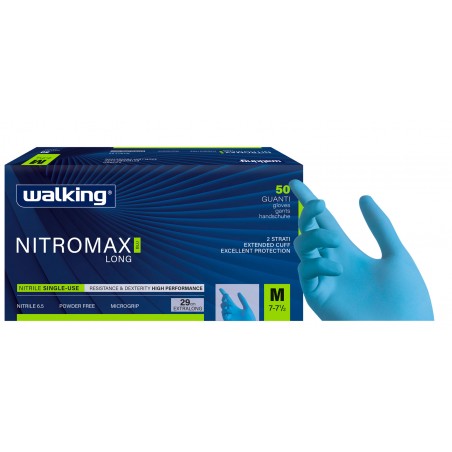 NITROMAX LONG GUANTI NITRILE SENZA POLVERE RIUTILIZZABILI 6.5 gr. da 50 pz.